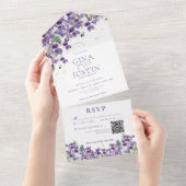 Rustige Paarse overvallen Goudsparkle QR-code All In One Uitnodiging (Afscheurbaar)