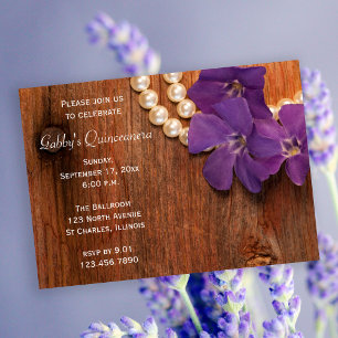 Rustige Paarse Periwinkle Flower Pearls Quinceaner Kaart
