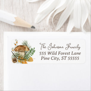 Rustige paddenstoel Pinecone laat bloemen Etiket