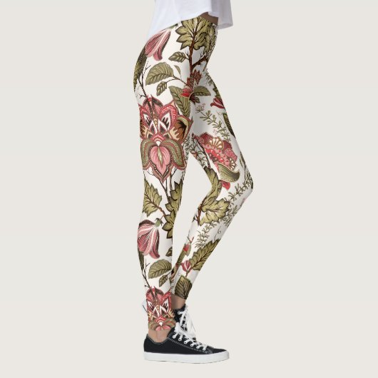 Rustige Paisley-bloem op crèmeachtergrond Leggings (Rechts)