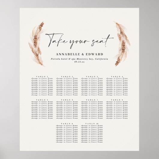 Rustige pampas gras botanische bruiloft poster (Voorkant)