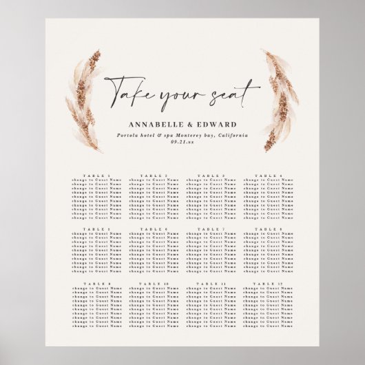 Rustige pampas gras botanische bruiloft poster (Voorkant)