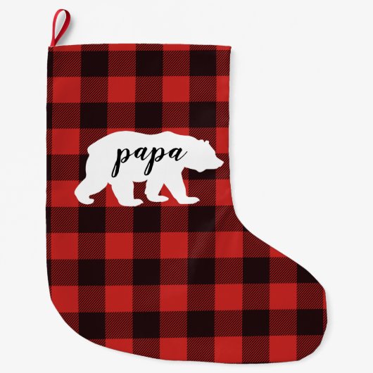 Rustige Papa Beer Rood en zwart buffel Grote Kerstsok (Voorkant)