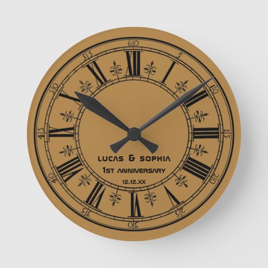 Rustige papieren 1e-weddenschap Jubileum wandklok Ronde Klok (Voorkant)