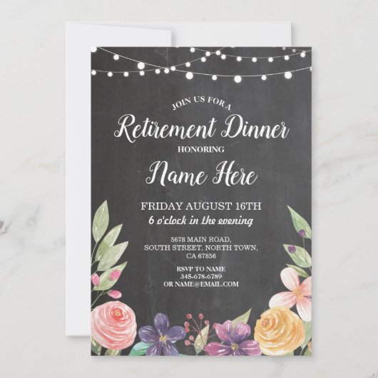 Rustige PARTIJ Retire Chalk Floral Invite Kaart (Voorkant)