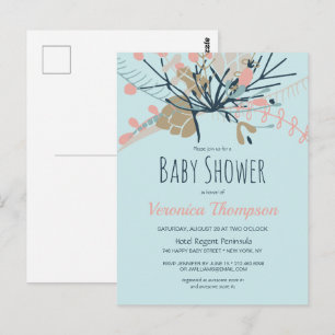 Rustige pasta Blue Botanical Baby shower Invite Briefkaart