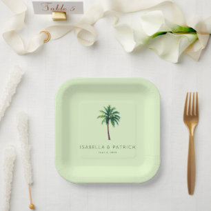 Rustige Pastelgroene Palmboom Illustratie Papieren Bordje