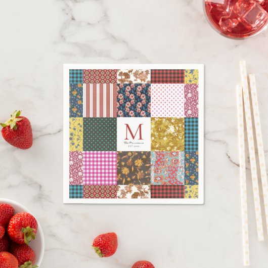 Rustige  patchwork Quilt Pattern Monogram Servet (Insitu)