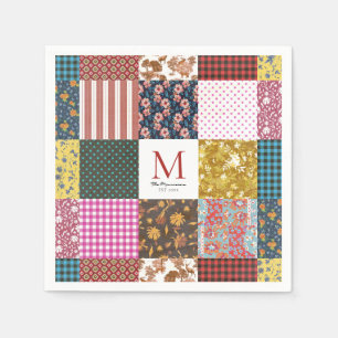 Rustige  patchwork Quilt Pattern Monogram Servet
