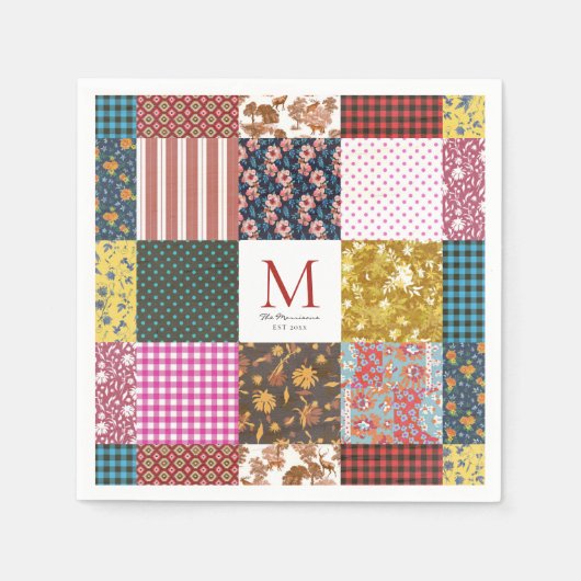 Rustige  patchwork Quilt Pattern Monogram Servet (Voorkant)