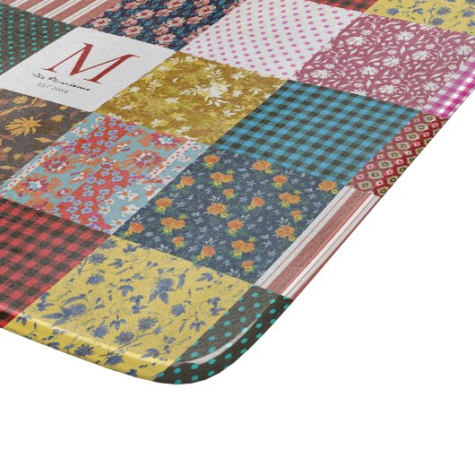 Rustige patchwork Quilt Pattern Monogram Snijplank (Hoek)