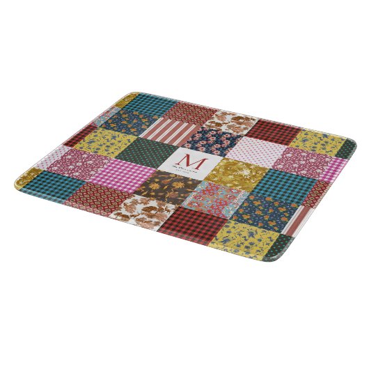 Rustige patchwork Quilt Pattern Monogram Snijplank (Hoek)