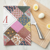 Rustige  patchwork Quilt Pattern Monogram Theedoek (Quarter Fold)