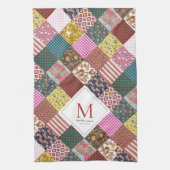 Rustige  patchwork Quilt Pattern Monogram Theedoek (Verticaal)