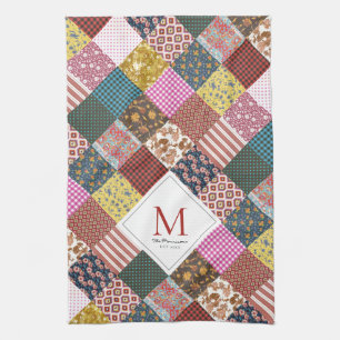 Rustige  patchwork Quilt Pattern Monogram Theedoek