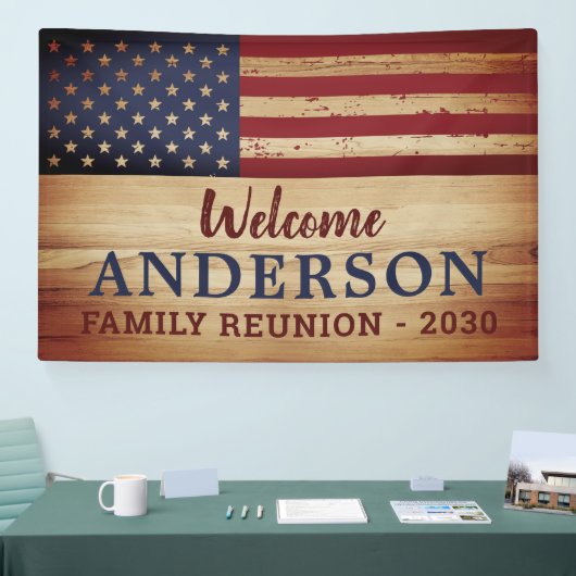 Rustige Patriottische familie - Amerikaanse vlag Spandoek (Beurs)