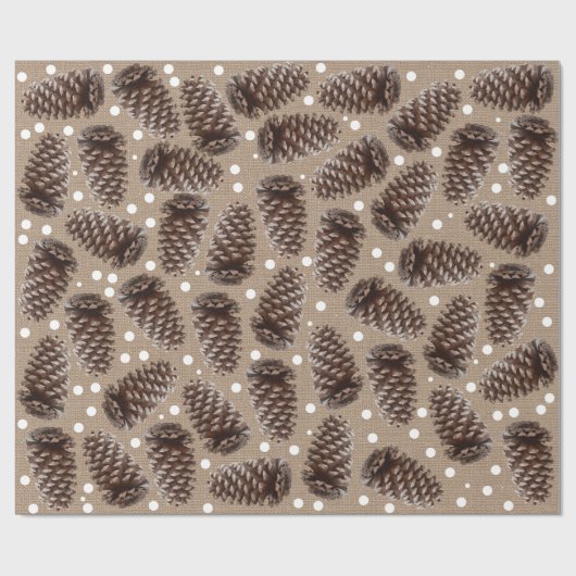 Rustige Pine Cones Burlap Witte Stippen Cadeaupapier (Vlak)
