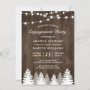 Rustige Pine Tree String Lights Engagement Party Kaart