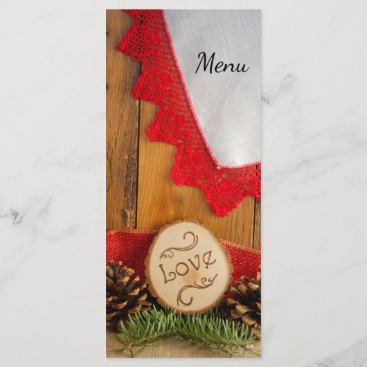 Rustige Pines Red Lace Bossen Winter Weddenschap Menu (Achterkant)