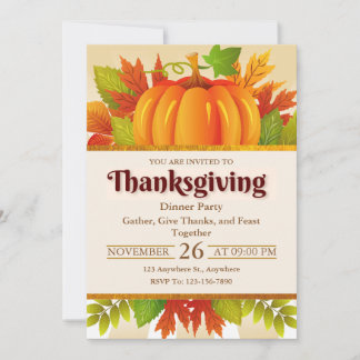 Rustige Pompoen, Herfstbladeren Thanksgiving-diner Kaart