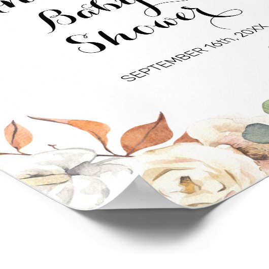 Rustige pompoen Waterverf Baby shower Welkomstteke Poster (Hoek)