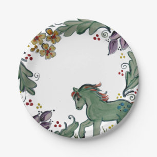 Rustige Pony Horse Blauwgroen Kleurig Farmhouse Papieren Bordje