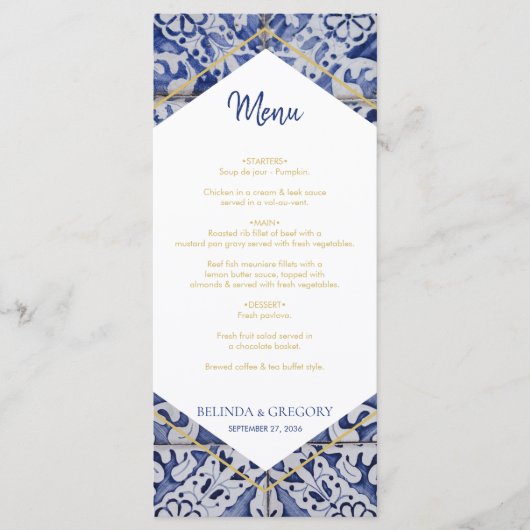 Rustige Portugese Tegels Weddenschappen Menu (Voorkant)