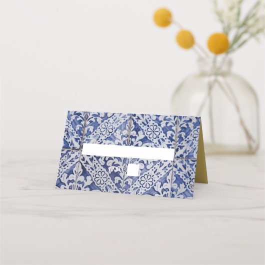 Rustige Portugese Tiles Wedding Place Card (Voorkant)