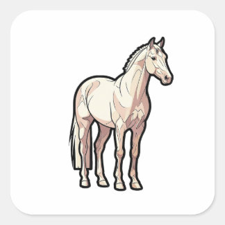 Rustige Premium Paard – Minimalistische Dier Illus Vierkante Sticker