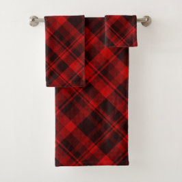 Rustige Red Black Pset Farmhouse Tartan Kerstmis Bad Handdoek