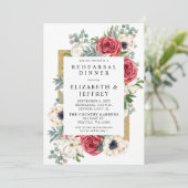 Rustige Red en Gold Floral repesal Dinner Kaart (Staand voorkant)