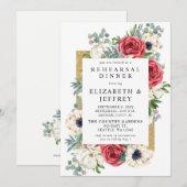 Rustige Red en Gold Floral repesal Dinner Kaart (Voorkant / Achterkant)