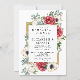 Rustige Red en Gold Floral repesal Dinner Kaart