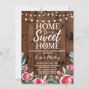 Rustige Red Floral Housewarming Wood Key Invite Kaart