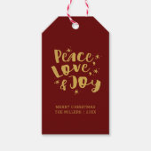Rustige Red Gold Peace Love & Joy Holiday Kerstmis Cadeaulabel (Voorkant)
