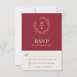 Rustige Red Simple Elegant Monogram RSVP