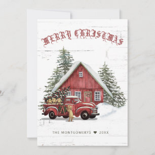 Rustige Red Truck Dogs Farmhouse Kerstmis Feestdagenkaart