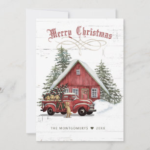 Rustige Red Truck Dogs Farmhouse Kerstmis Feestdagenkaart