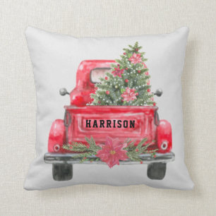 Rustige Red Truck Familie Naam kerstboom Kussen