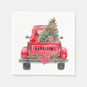 Rustige Red Truck Familie Naam kerstboom Servet