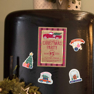 Rustige Red Truck Flannel Kerstfeest Magnetische Uitnodiging