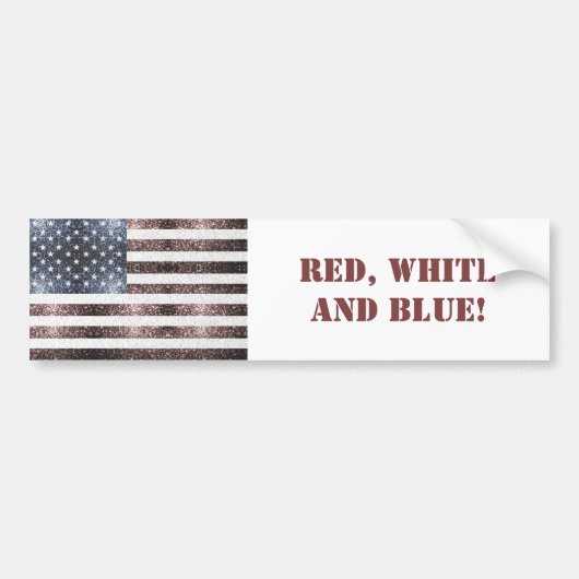 Rustige Red White Blue Sparkles USA vlag met tekst Bumpersticker (Voorkant)