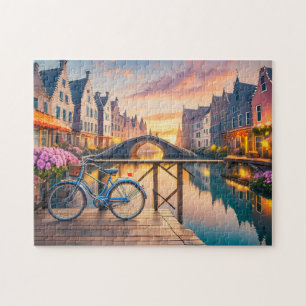 Rustige River Art met Fiets Fotopuzzels Amerste Legpuzzel