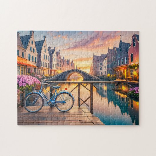 Rustige River Art met Fiets Fotopuzzels Amerste Legpuzzel (Horizontaal)