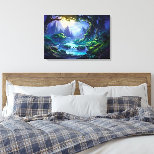 Rustige rivier onder maanlicht - Fantasy Art Canvas Afdruk (Insitu (Slaapkamer))