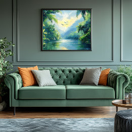 Rustige rivierwikkeling door dicht Oerwoud Canvas Afdruk