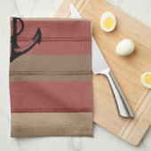 Rustige rode en bruine hout Nautische strips en an Theedoek (Quarter Fold)