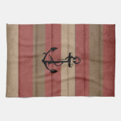 Rustige rode en bruine hout Nautische strips en an Theedoek (Horizontaal)