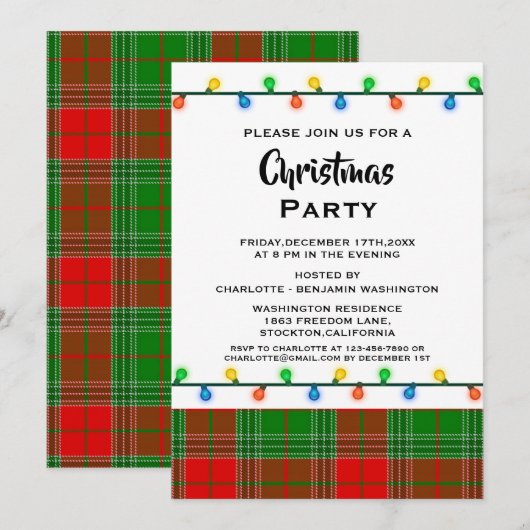 Rustige Rode en groene kerstfeestjes Invitati Kaart (Voorkant / Achterkant)