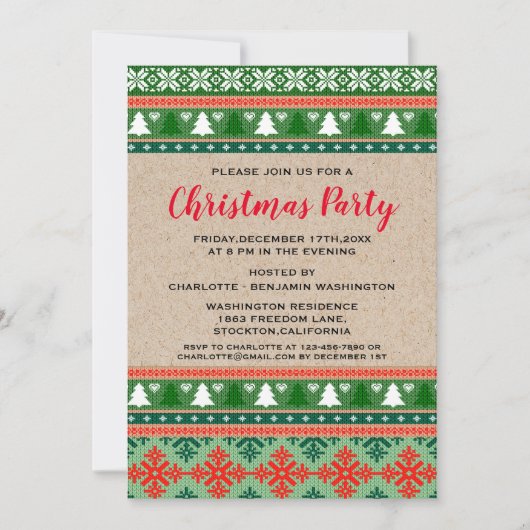 Rustige Rode en groene Kerstmis Oegly Sweater Part Kaart (Voorkant)